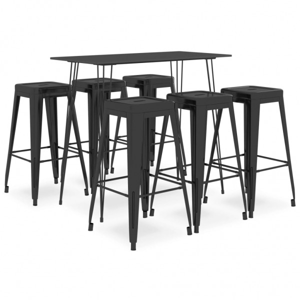 Mesa alta y taburetes de bar 7 piezas negro D