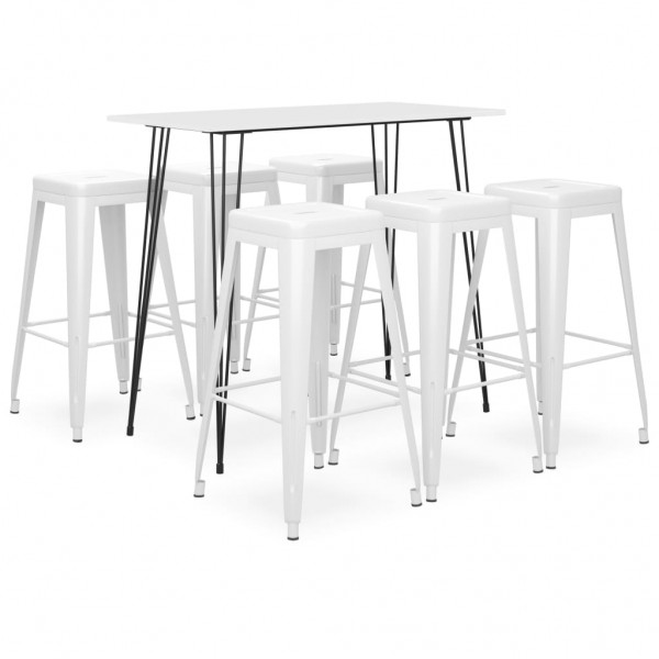 Mesa alta y taburetes de bar 7 piezas blanco D
