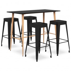 Mesa alta e bar stools 5 peças preto D