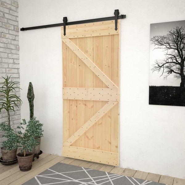 Puerta corredera con herrajes madera maciza de pino 90x210 cm D