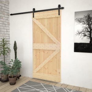 Puerta corredera con herrajes madera maciza de pino 100x210 cm D