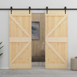 Puerta corredera con herrajes madera maciza de pino 80x210 cm D