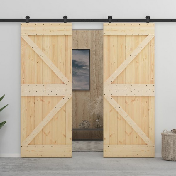 Puerta corredera con herrajes madera maciza de pino 100x210 cm D