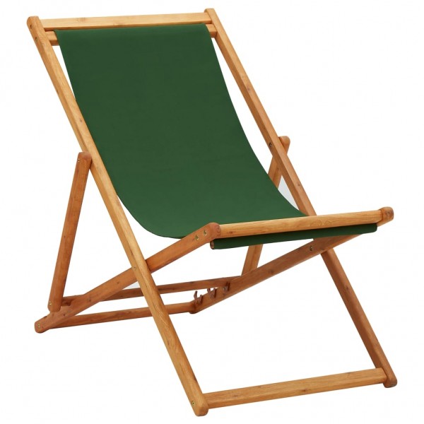 Cadeira de praia dobrável de madeira de eucalipto e tecido verde D