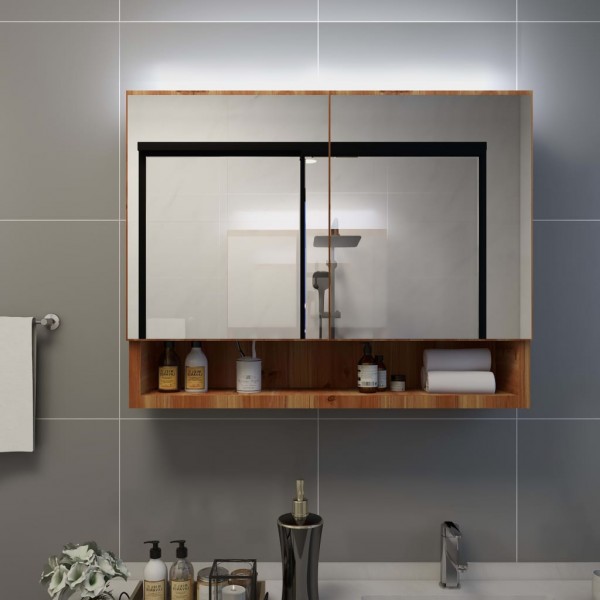 Mueble de baño con espejo LED MDF roble 80x15x60 cm D