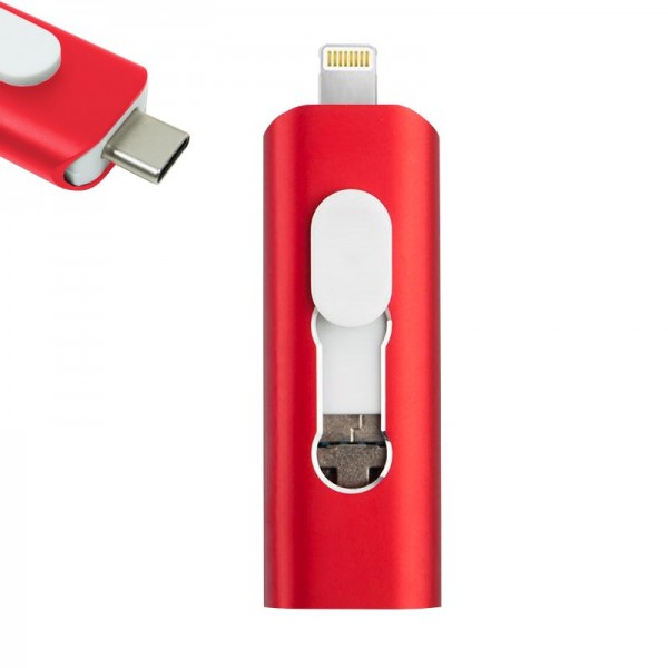 Pen Drive USB x32 GB COOL (3 em 1) Relâmpago / Tipo-C / USB vermelho D