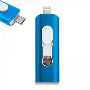 Pen Drive USB x64 GB COOL (3 em 1) Relâmpago / Tipo-C / USB Azul D