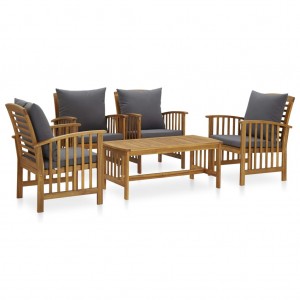 Juego muebles de jardín y cojines 5 piezas madera maciza acacia D