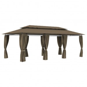 Cenador con cortinas gris taupe 180g/m² 600x298x270 cm D