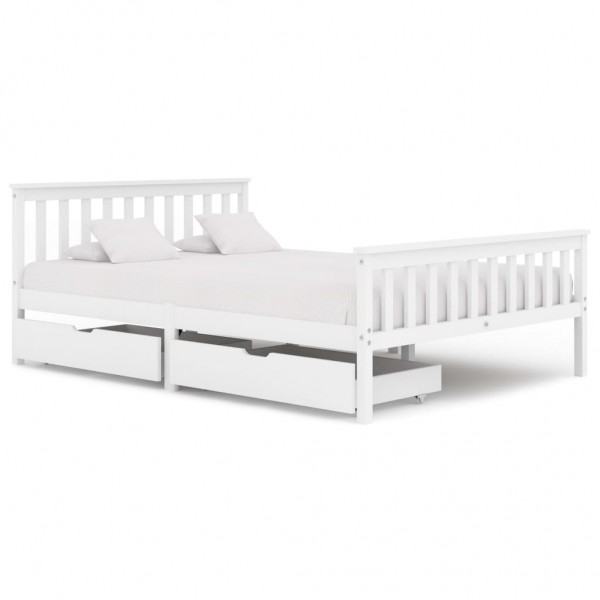 Estructura de cama con 2 cajones madera pino blanco 140x200 cm D