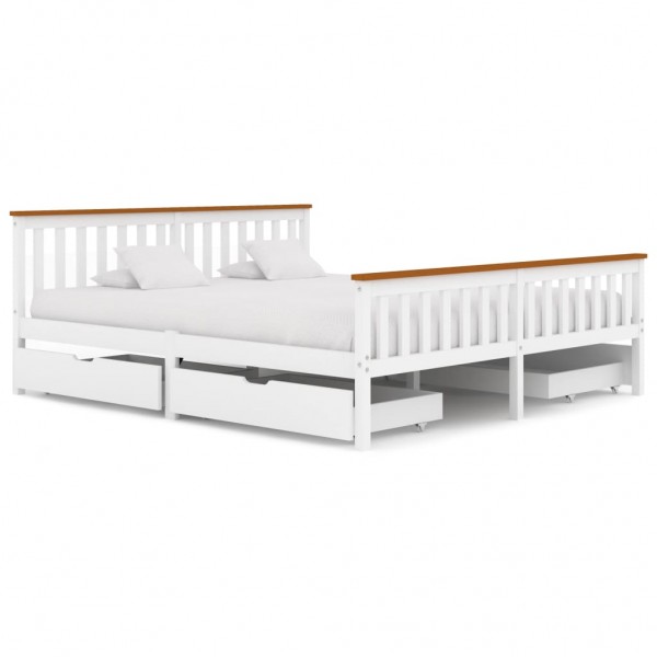Estructura de cama con 4 cajones madera pino blanco 180x200 cm D