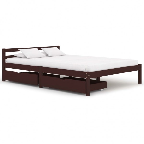Estructura de cama con 2 cajones pino marrón oscuro 140x200 cm D