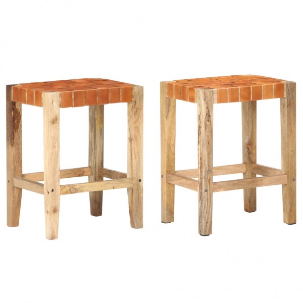 Barstools 2 peças de couro verdadeiro marrom 60 cm D