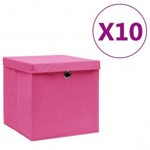 Cajas de almacenaje con tapas 10 uds rosa 28x28x28 cm