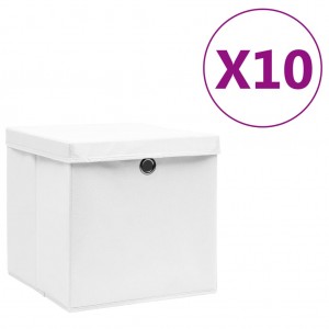 Cajas de almacenaje con tapas 10 uds blanco 28x28x28 cm D