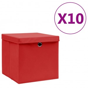 Caixas de armazenagem com tampas de 10 vds vermelho 28x28x28 cm D