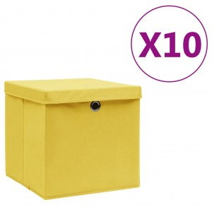 Caixas de armazenagem com tampas amarelo 10 uas 28x28x28 cm D