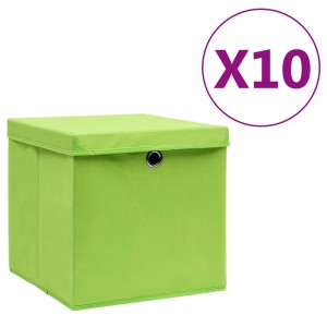 Cajas de almacenaje con tapas 10 uds verde 28x28x28 cm D