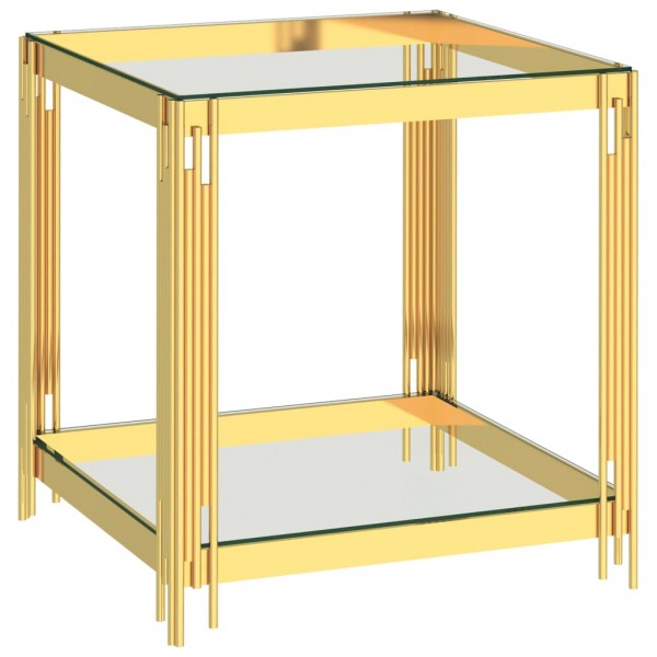 Mesa de centro acero inoxidable y vidrio dorada 55x55x55 cm D