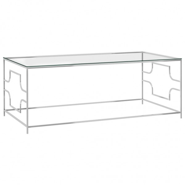 Mesa de centro de aço inoxidável e vidro prateado 120x60x45 cm D