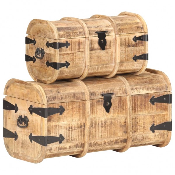 Cofres de almacenamiento 2 unidades madera maciza de mango D
