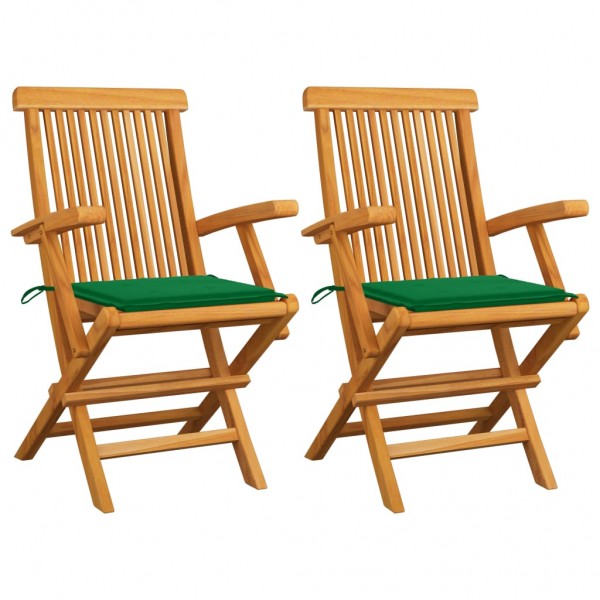 Cadeiras de jardim de teca maciça com almofadas verdes D