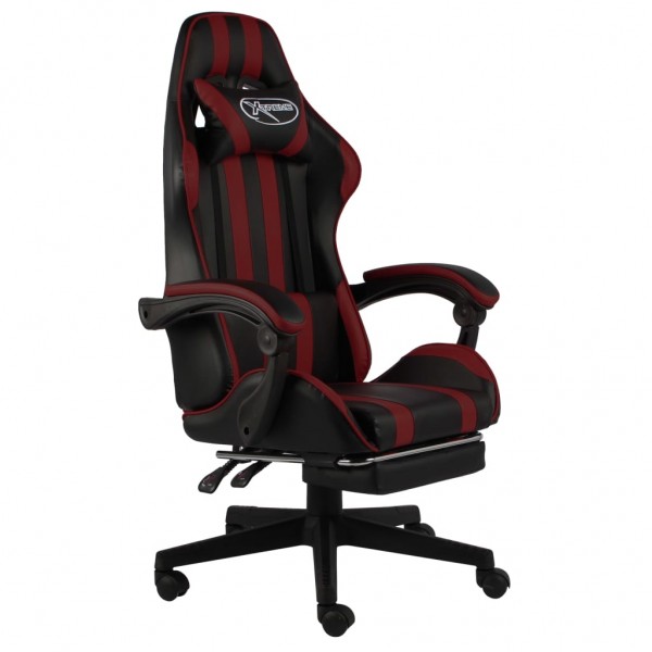 Silla gaming con reposapiés cuero sintético negro y rojo tinto D