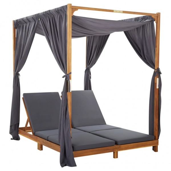 Tumbona doble con cortinas y cojines madera maciza de acacia D