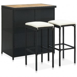 Set de mesa y sillas de bar jardín 3 pzas ratán sintético negro D