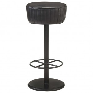 Stool de cozinha de couro verdadeiro preto D