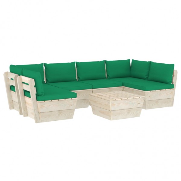 Mobiliário de jardim de paletes 7 peças e almofadas madeira de abeto D