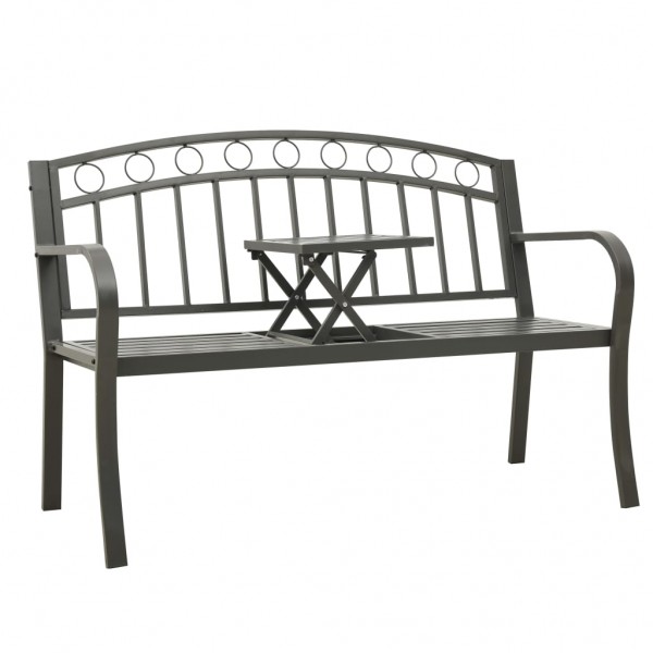 Banco de jardín con mesa acero gris 125 cm D