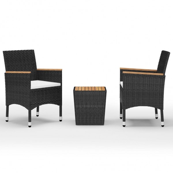 Mesa e cadeiras jardim 3 pcs ratão sintético madeira de acacia preto D