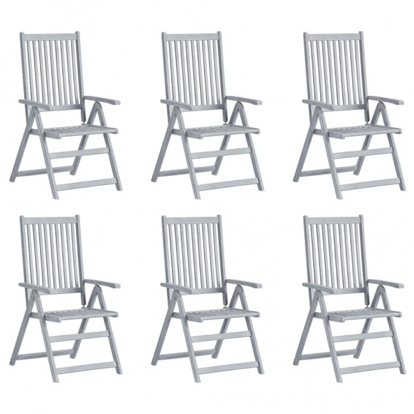 Cadeiras de jardim reclináveis 6 unidades em madeira de acácia cinza maciça D