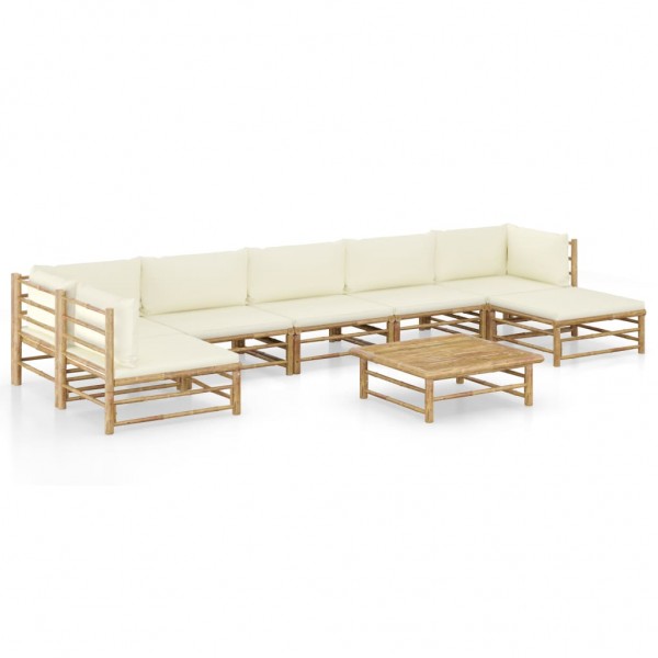 Conjunto de mobiliário de jardim 8 peças de bambu e almofadas branco creme D
