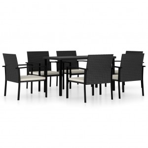 Conjunto de comedor de jardín 7 piezas ratán sintético negro D