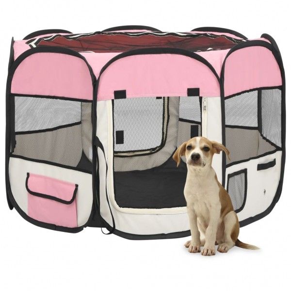 Parque de perros plegable bolsa de transporte rosa 90x90x58 cm D