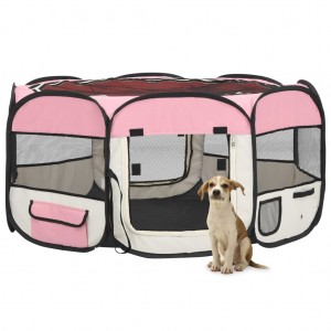 Parque de cães dobrável e saco de transporte rosa 145x145x61cm D