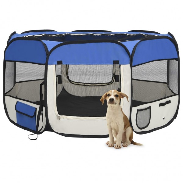 Parque de perros plegable y bolsa transporte azul 125x125x61cm D