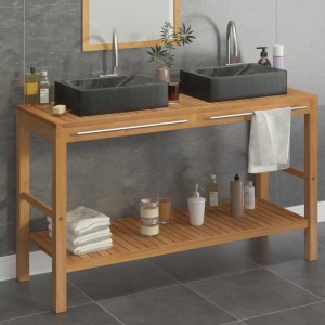 Mueble tocador madera teca maciza con lavabos de mármol negro D