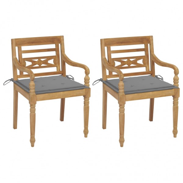 Cadeiras Batavia 2 teca maciça com almofadas cinzentas D