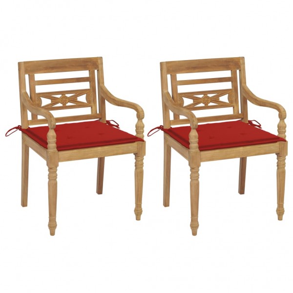 Cadeiras Batavia 2 teca maciça com almofadas vermelhas D