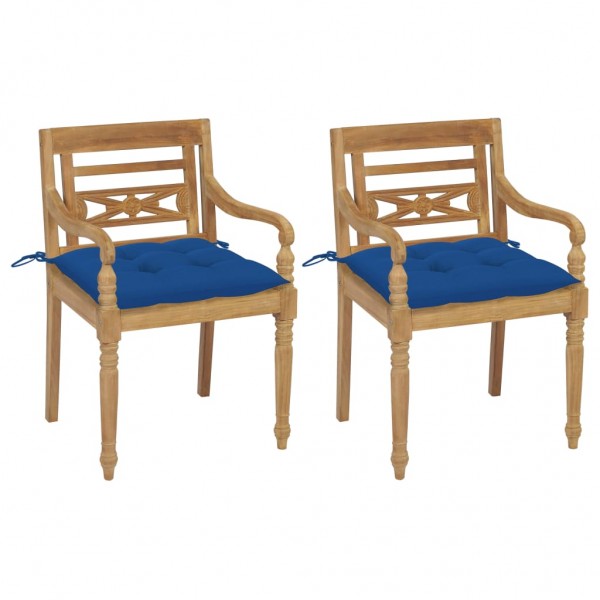 Cadeiras Batavia 2 peças em teca maciça com almofadas azul claro D