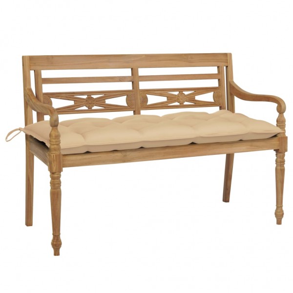 Banco Batavia de teca maciza con cojín beige 120 cm Banco Batavia de teca maciza con cojín beige 120 cm D