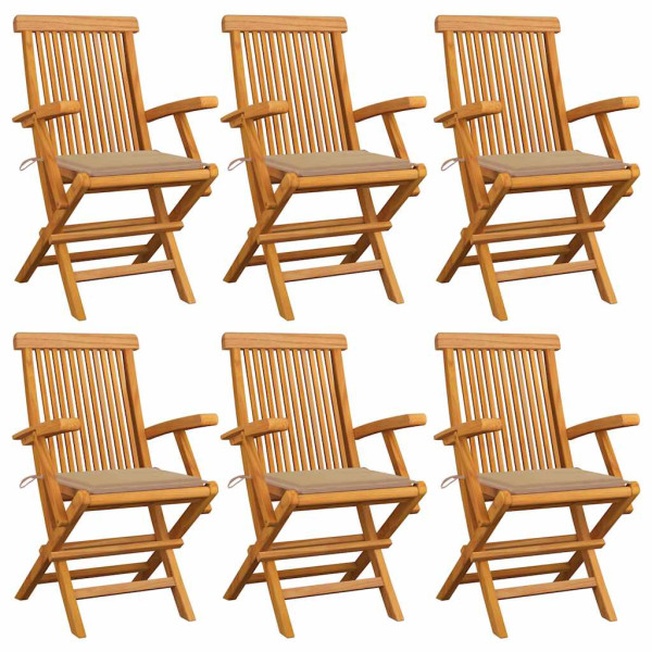 Sillas de jardín 6 uds con cojines beige madera de teca Sillas de jardín 6 uds con cojines beige madera de teca D