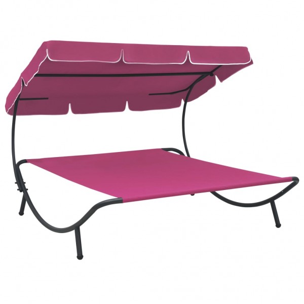 Tumbona sofá de jardín con toldo rosa D