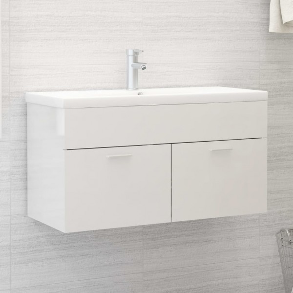Armario para lavabo contrachapada blanco brillo 90x38.5x46 cm D