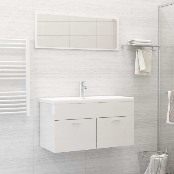 Set de mobiliário de banheiro 2 peças de madeira contraplacada branco brilhante D