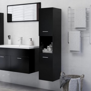 Armario de baño madera contrachapada negro 30x30x130 cm D