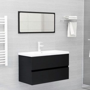 Juego de muebles de baño 2 pzas madera contrachapada negro D